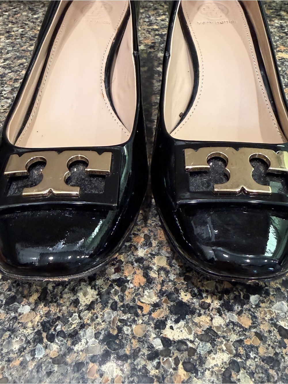 Tory Burch Gigi Black Patent Leather Block Heel Pumps with Gold Accent - Picture 7 of 8